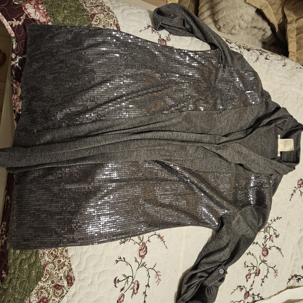 Nice cardigan gray with decorating strips on sides